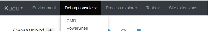Kudu menu item with debug console expanded